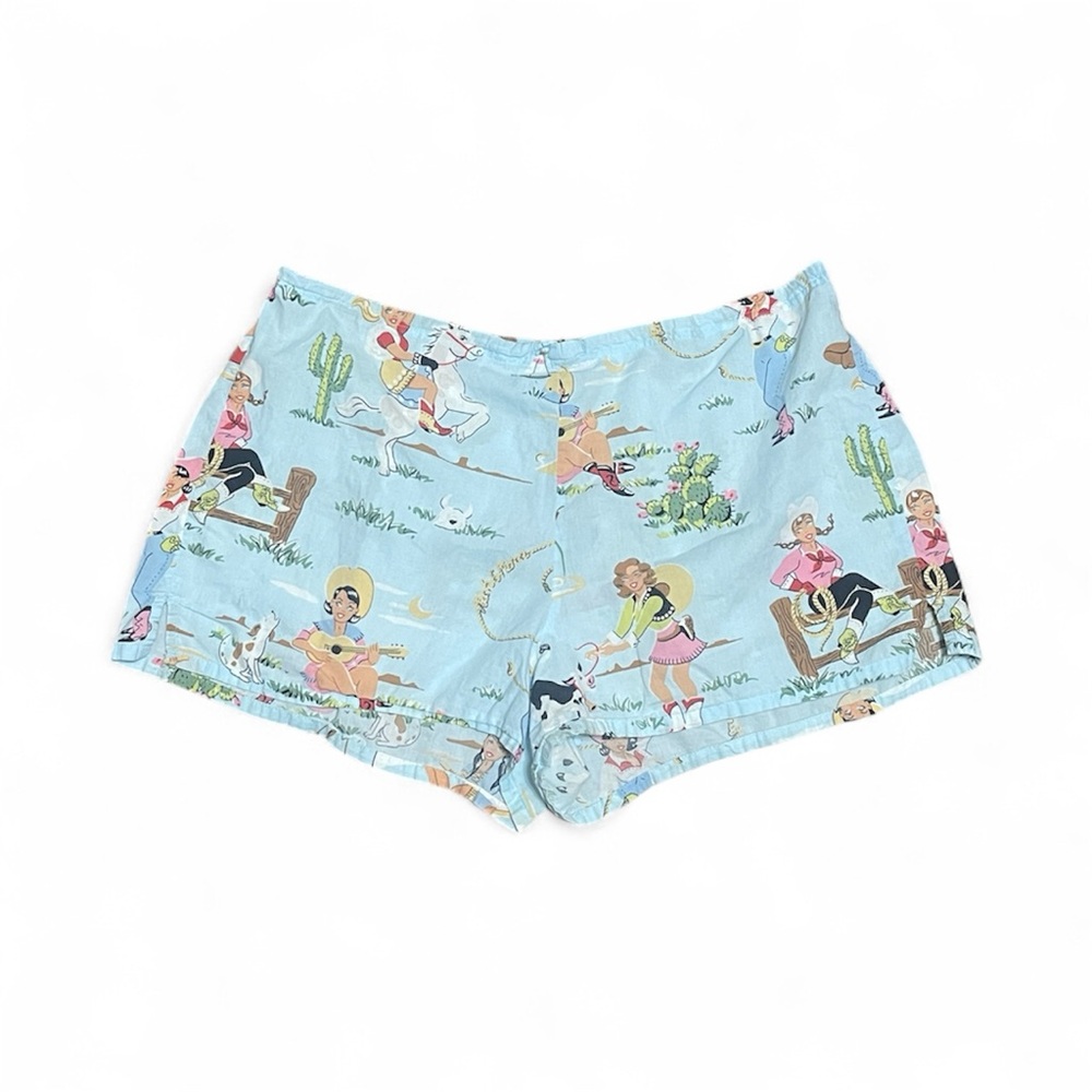 Nick & Nora Vtg Blue Cowgirl Western Pajama Shorts XL